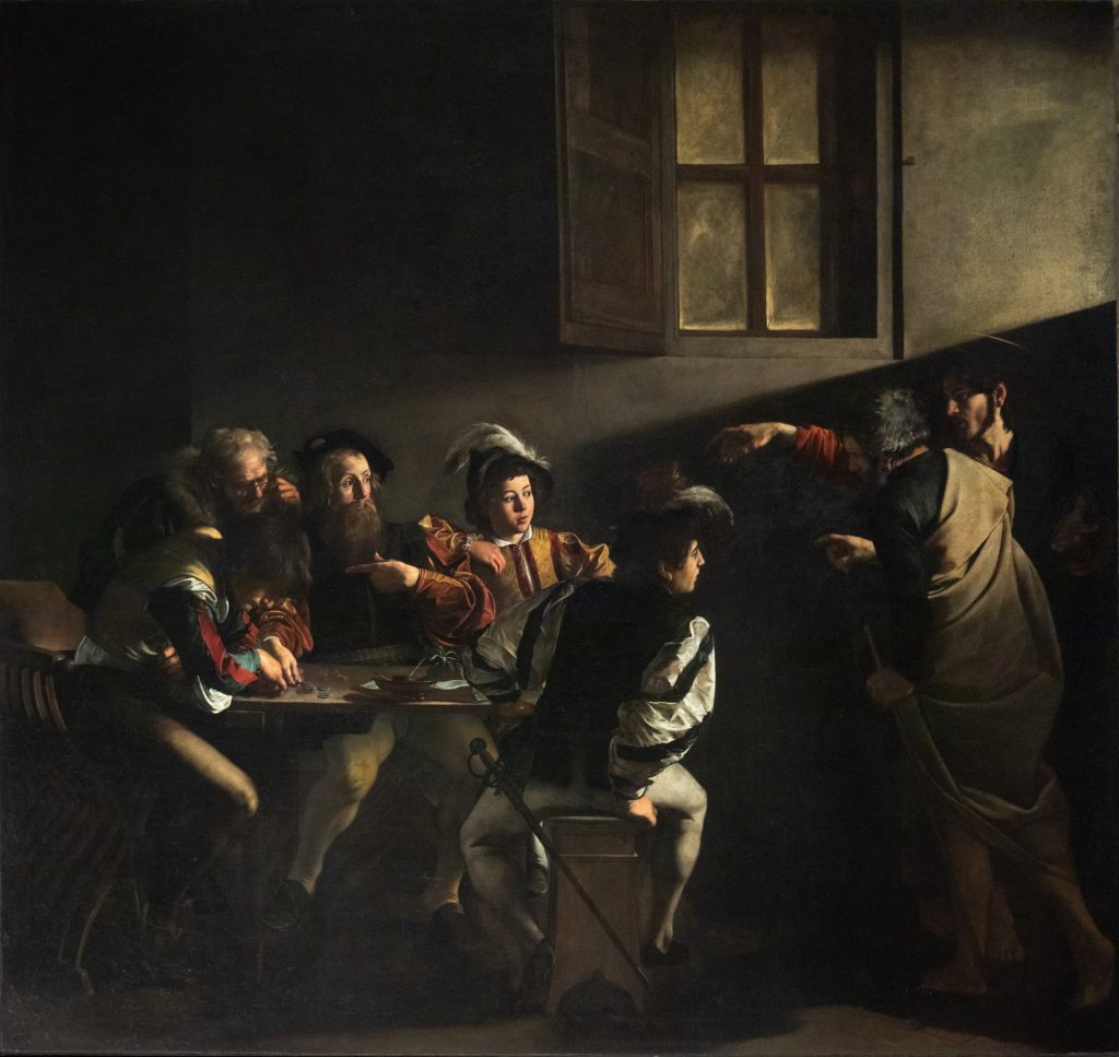 Caravaggio, "La chiamata di san Matteo", 1600, Roma, chiesa di S. Luigi dei Francesi